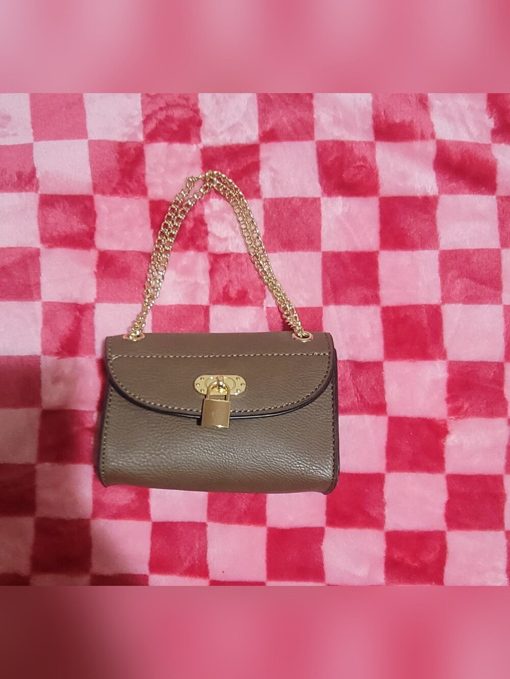 Women's Taupe Chain-Handle Mini Crossbody Bag with Gold Lock